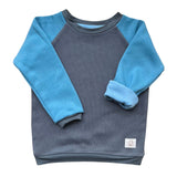 Mitwachsender warmer Pullover Kinder | Bio Baumwolle |  Dunkelgrau - Ozeanblau | Ozeanblau - Eisblau