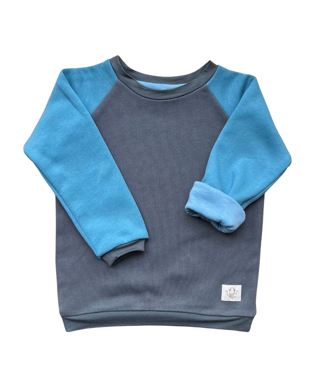 Mitwachsender warmer Pullover Kinder | Bio Baumwolle |  Dunkelgrau - Ozeanblau | Ozeanblau - Eisblau