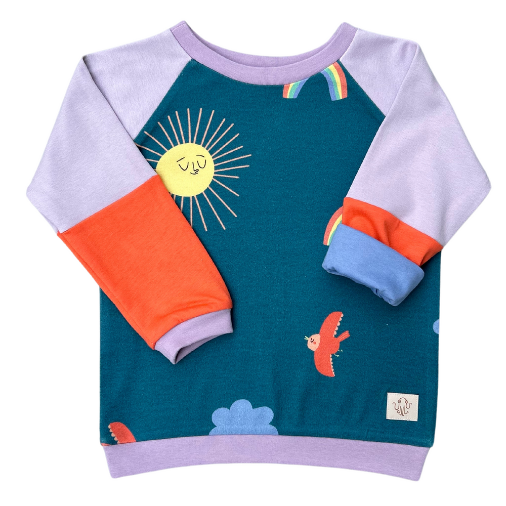 Mitwachsender Sweater Kinder ganzjährig | Bio-Baumwolle | Flieder - Orange - Regenbogen