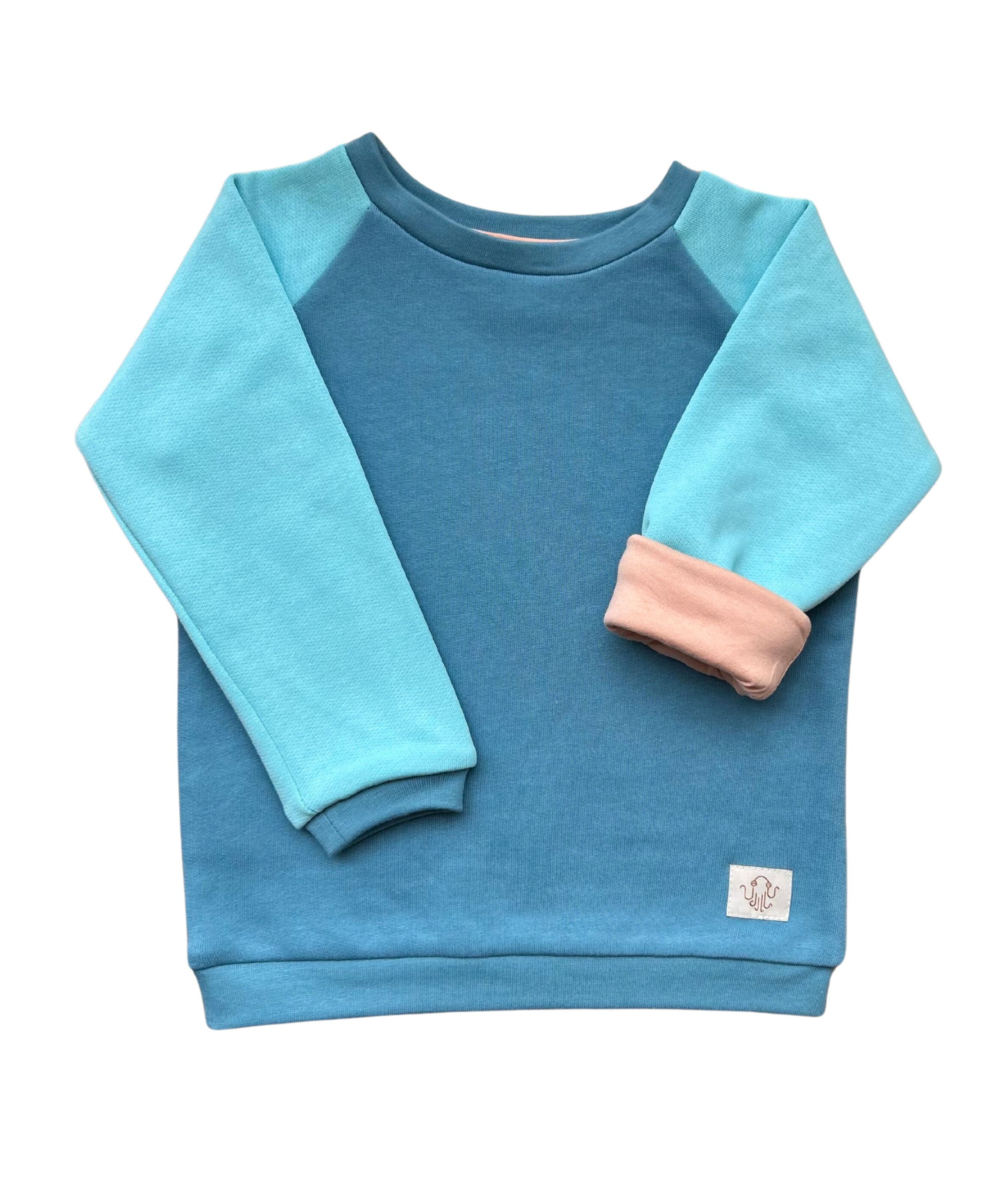 Mitwachsender warmer Pullover Kinder | Bio Baumwolle |  Dunkelgrau - Ozeanblau | Ozeanblau - Eisblau