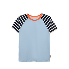 Raglan Shirt aus fairer Bio-Baumwolle | Colorblock Hellblau/Gestreift