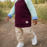 Mitwachsendes leichtes Langarmshirt aus Bio Baumwolljersey Kinder | Pflaume- Hellblau