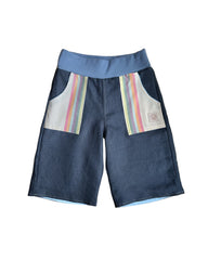 Mitwachsende kurze Hose Kinder aus Leinen | optionaler Knieschutz | uni - gestreifte Taschen
