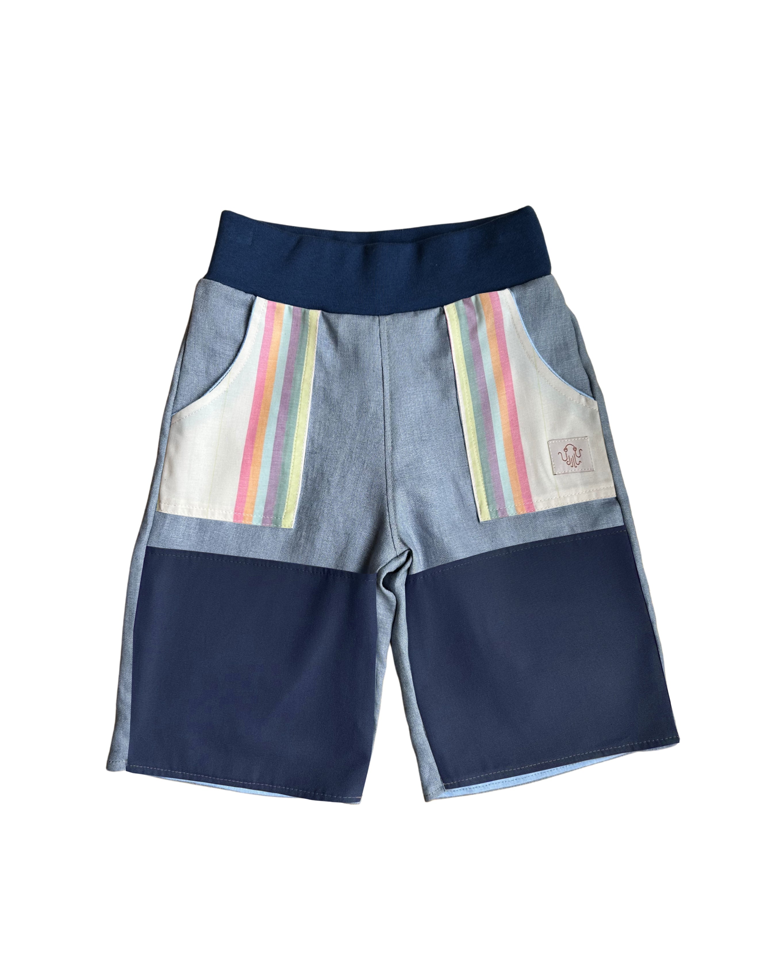 oktopulli Kurzehose Kinder hellblau gestreift Knieschutz