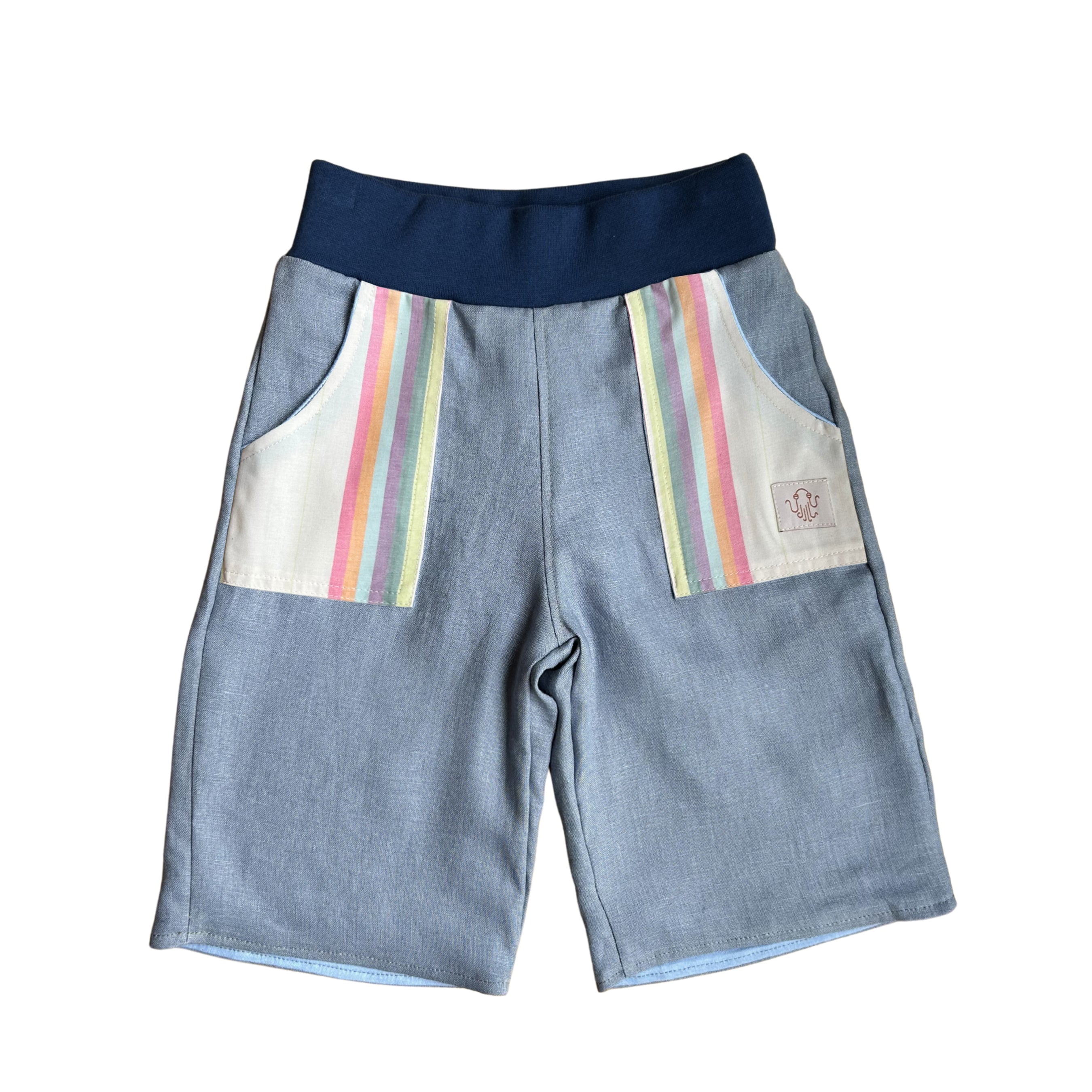 oktopulli Kurzehose Kinder hellblau gestreift