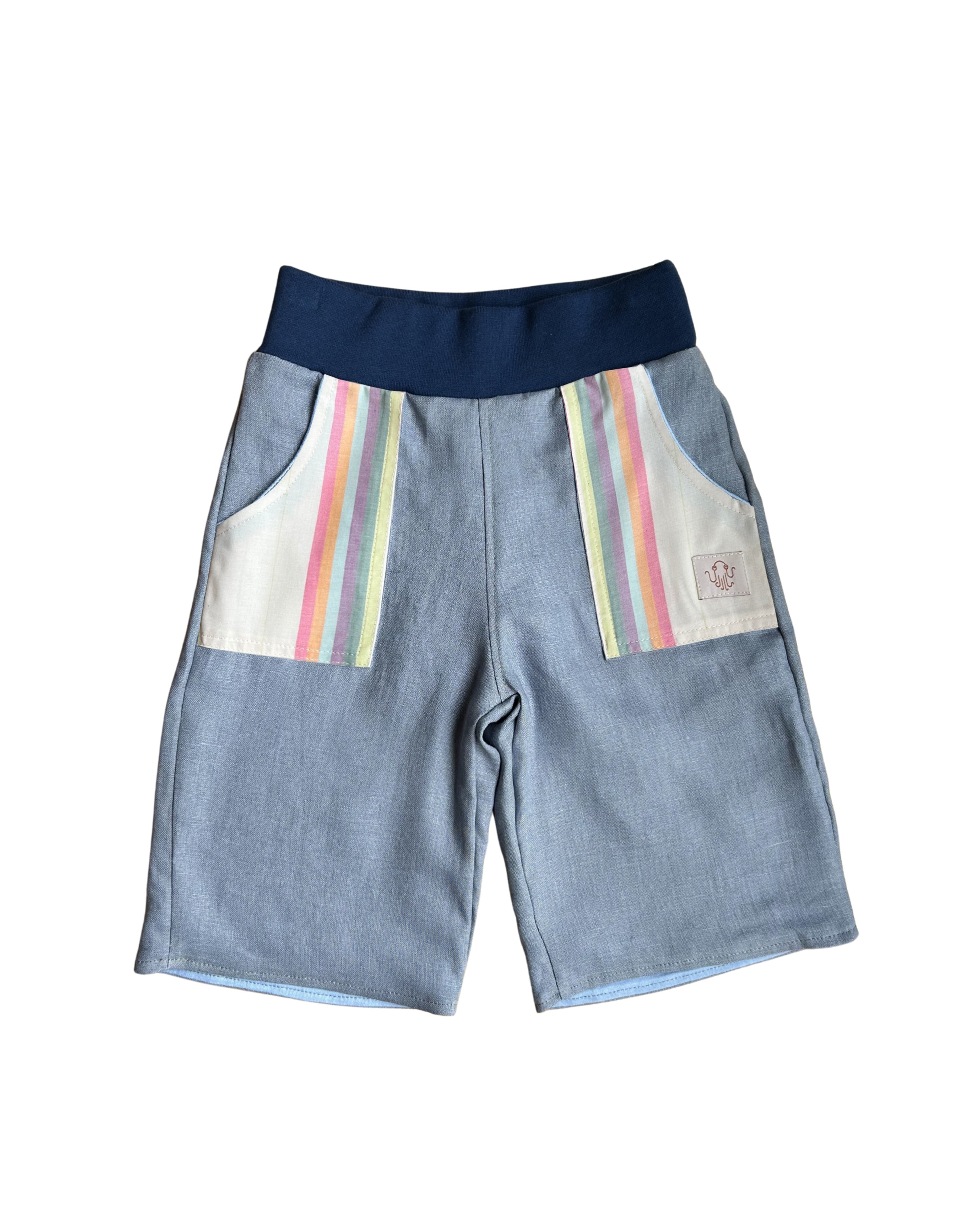 oktopulli Kurzehose Kinder hellblau gestreift