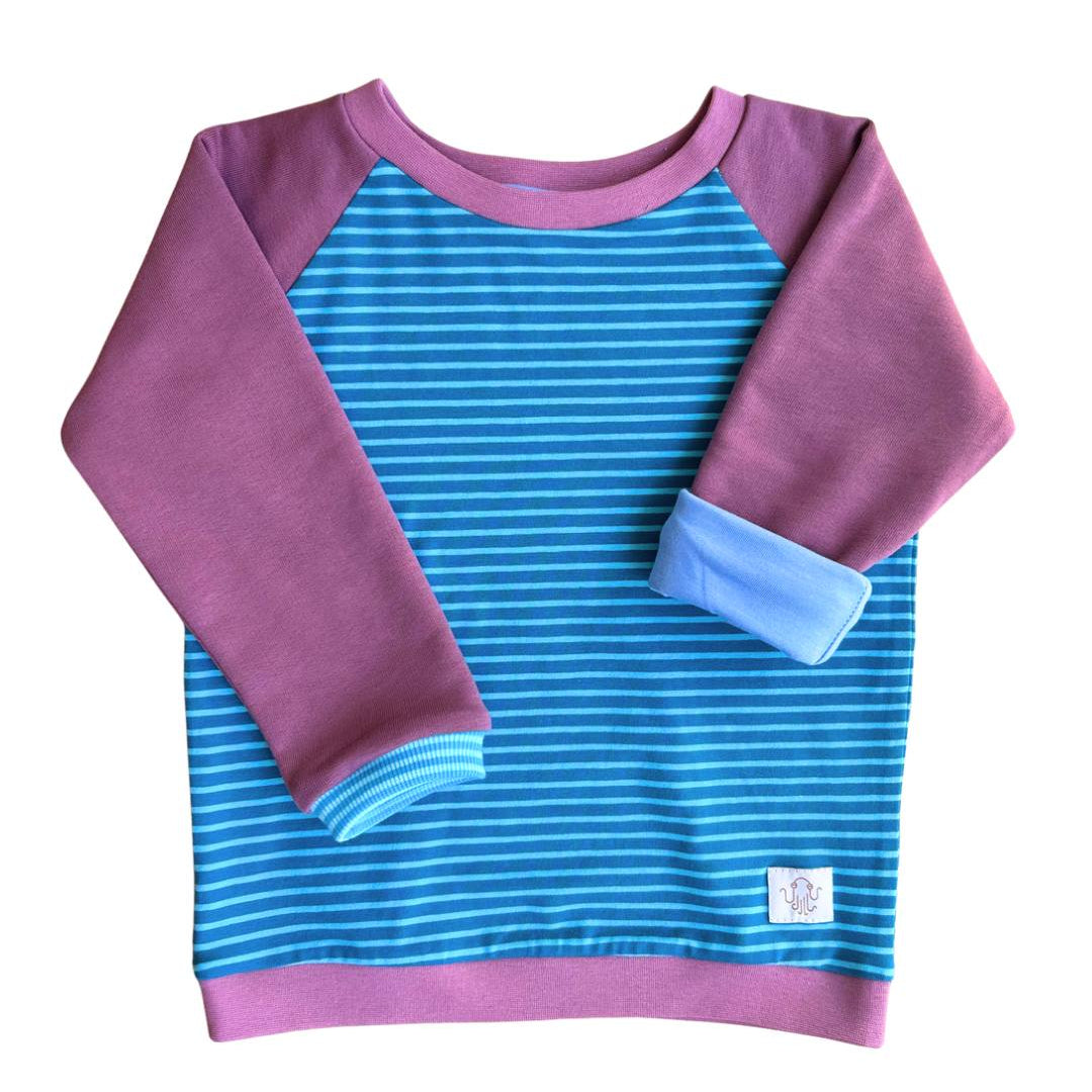 8. Mitwachsendes leichtes Langarmshirt aus Baumwolljersey Kinder | blaue Steifen - Altrosa