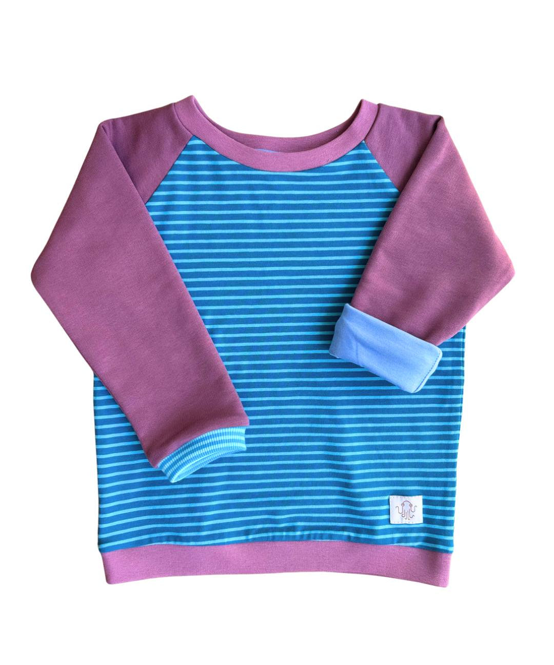 8. Mitwachsendes leichtes Langarmshirt aus Baumwolljersey Kinder | blaue Steifen - Altrosa