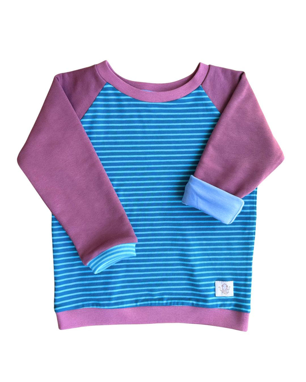 8. Mitwachsendes leichtes Langarmshirt aus Baumwolljersey Kinder | blaue Steifen - Altrosa