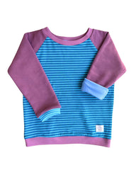8. Mitwachsendes leichtes Langarmshirt aus Baumwolljersey Kinder | blaue Steifen - Altrosa
