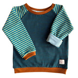 10. Mitwachsendes leichtes Langarmshirt aus Baumwolljersey Kinder | Grün-Braun gestreift