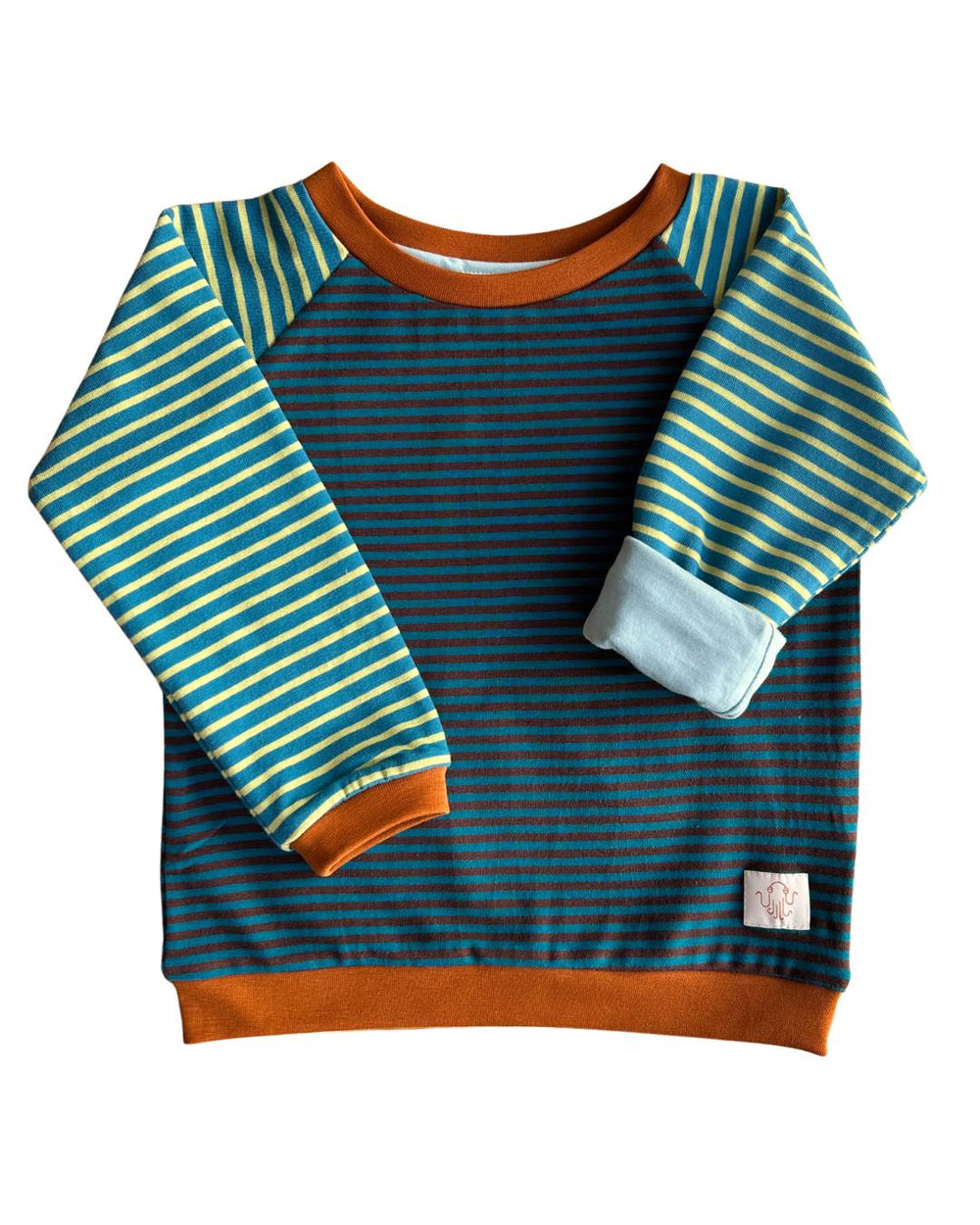 10. Mitwachsendes leichtes Langarmshirt aus Baumwolljersey Kinder | Grün-Braun gestreift