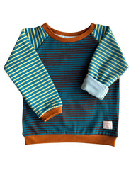 10. Mitwachsendes leichtes Langarmshirt aus Baumwolljersey Kinder | Grün-Braun gestreift