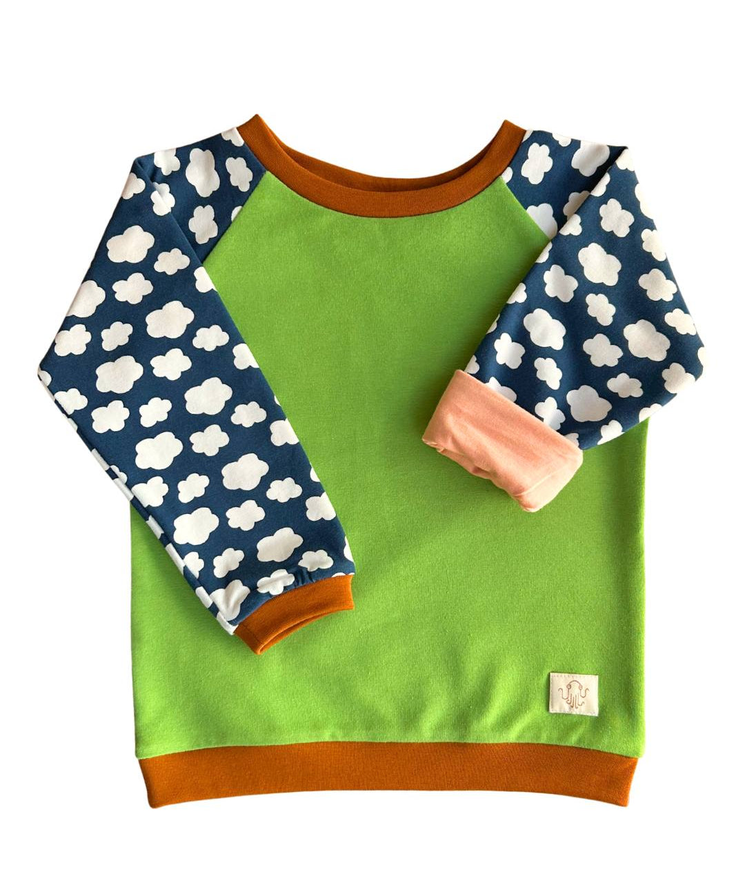 16. Mitwachsender Sweater Kinder ganzjährig | Bio Jersey | Grün - Wolken