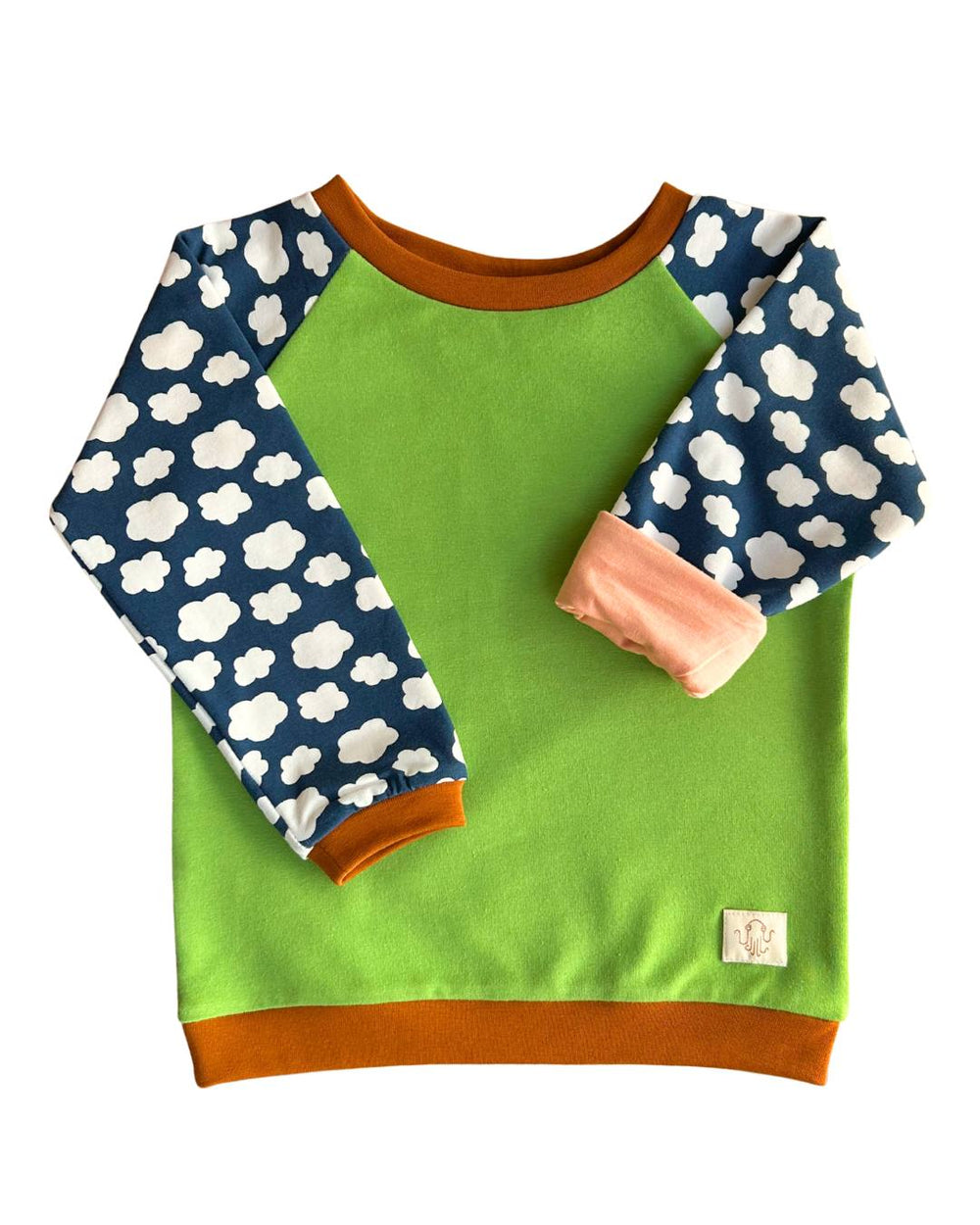 16. Mitwachsender Sweater Kinder ganzjährig | Bio Jersey | Grün - Wolken