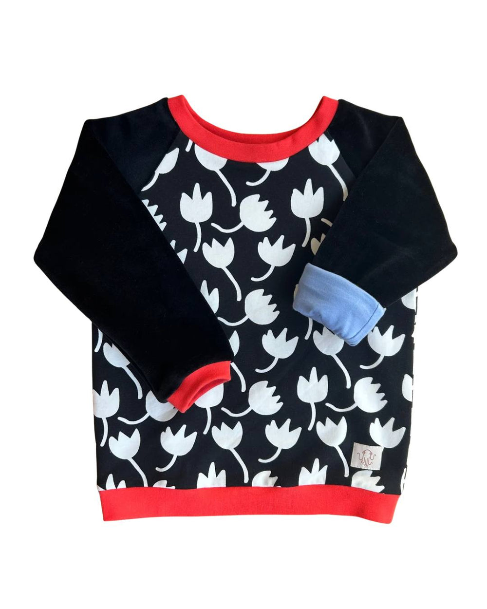 23. Mitwachsender Sweater Kinder ganzjährig | Nicki + French Terry | Schwarz - Poppy Red - große Blumen