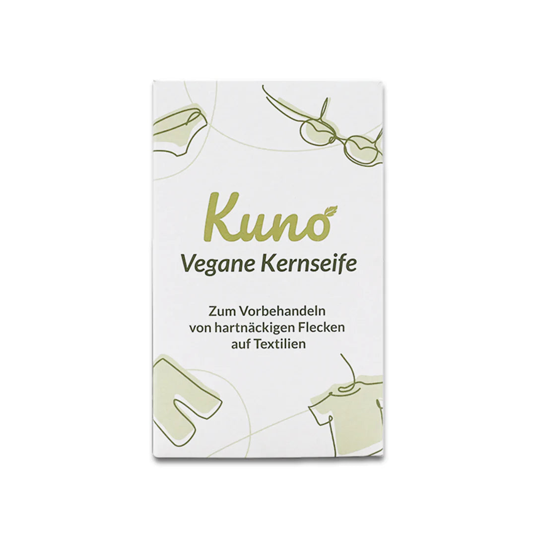 Vegane Kernseife von Kuno. Zum Vorbehandeln von hartnäckigen Flecken auf Textilien. 